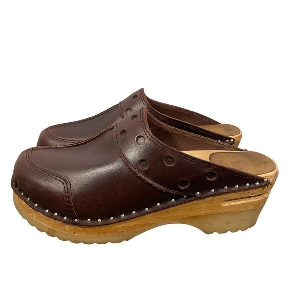 Troentorp Women's Durer leather Swedish wooden Clogs Brown size 37 US 6.5 boho - Picture 2 of 15